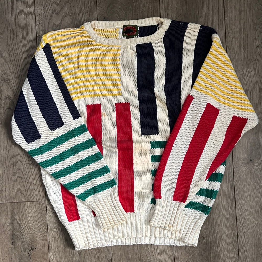 Vintage Boston Traders Womens Large Colorblock‎ Nautical Crewneck Sweater Cotton